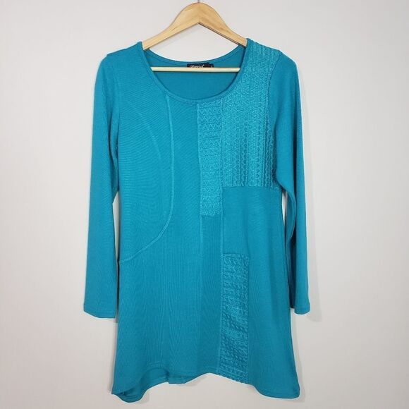 🦋3/$25 Papa Small Long Sleeve Turquoise Sweater Tunic Top - Picture 1 of 8